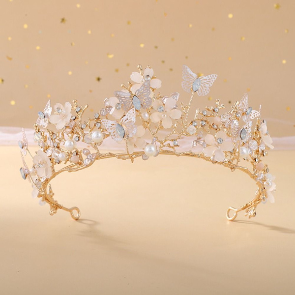 Barokk Rhinestone Crown Butterfly Hårbånd SØLV silver