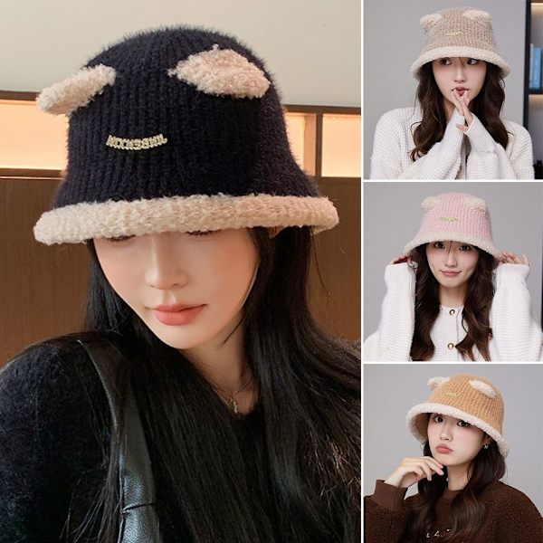 Faux Fur Beanies Hattu Neulottu Cap CAMEL camel