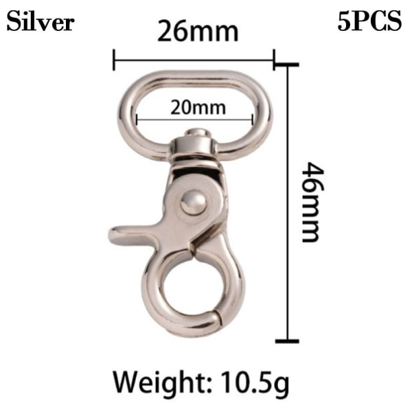 5st löstagbara Snap Hook Trigger Clips SILVER 20MM Silver 20mm