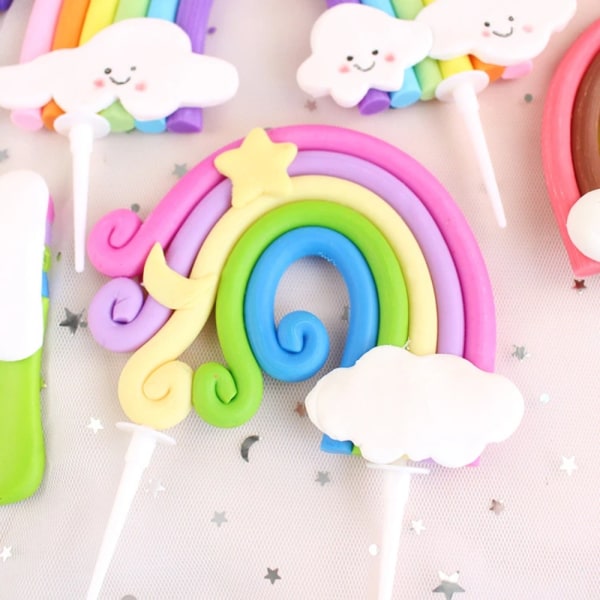 5 kpl Syntymäpäiväkakkukoristeita Rainbow Cake Toppers 8 8 8