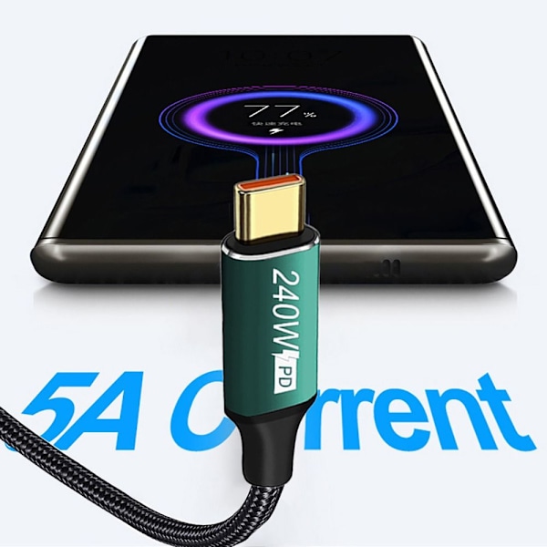 USB C Snabbladdningskabel Typ-C Datasladd GRÖN 2M Green 2m