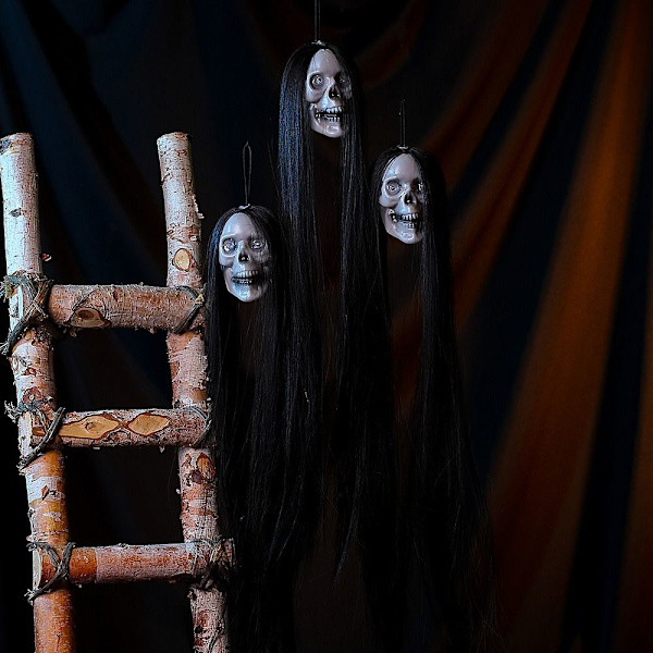 Halloween hængende spøgelse kranium Langt hår Spøgelse Terror Kranie Spøgelseshoved Skelet rekvisitter