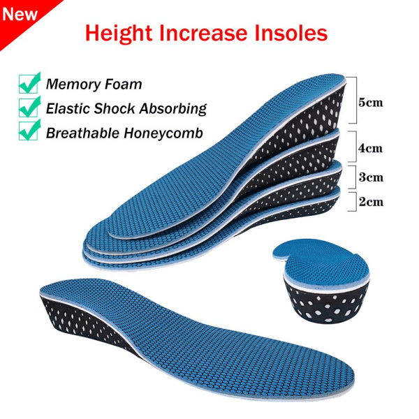 Memory Foam Invisible Height Increase indlægssåler SORT-2CM Black-2cm