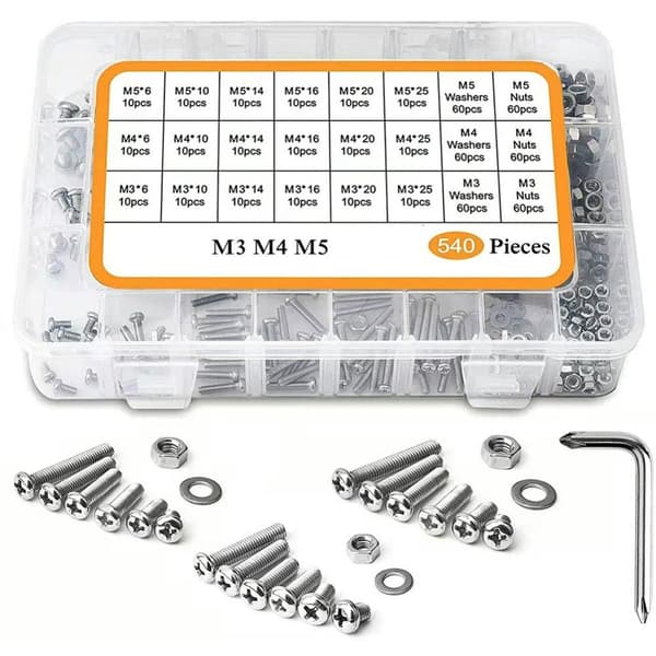 540 kpl Koneruuvit Phillips Pan Head -ruuvit Pultit ja mutterit