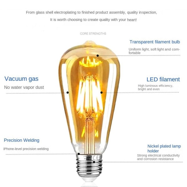 Kristallilamppu ST64 LED-lamppu 6W-2700K 6W-2700K 6W-2700K