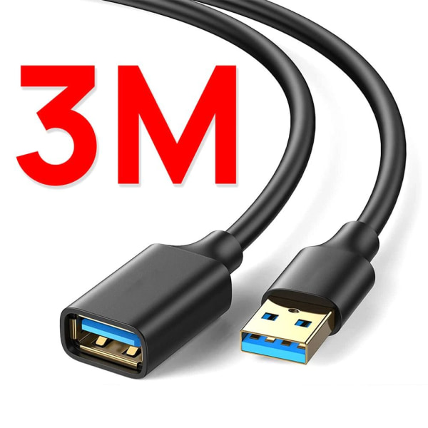 2 stk. USB Data Kabel Forlænger Data Kabel SØLV 3M Silver 3M