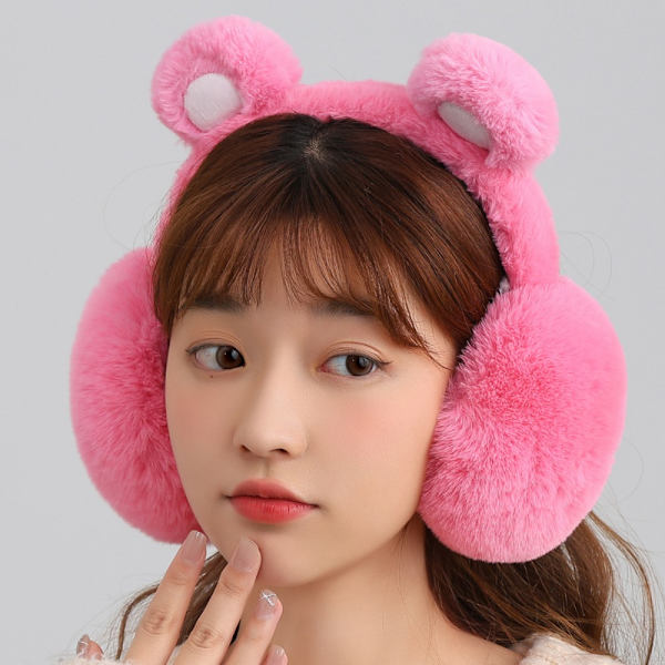 Pehmoinen korvanlämmitin Talvilämmin kuulosuojaimet DARK PINK BEAR BEAR Dark pink Bear-Bear