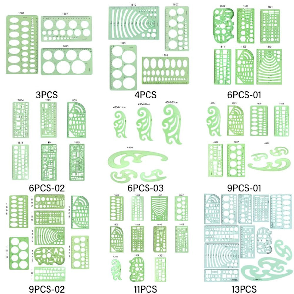 3/4/6/9/11/13PCS Piirustusmallisarja Tekninen set 11PCS