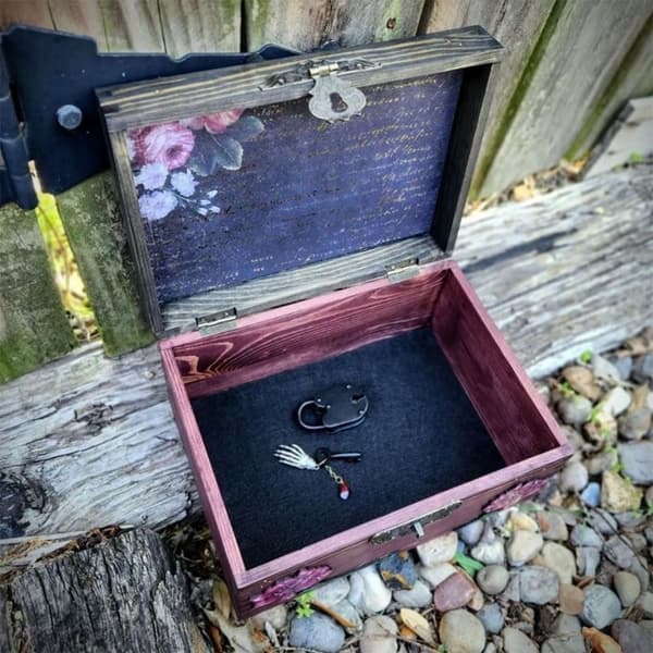 Hjerte skjult nøgleboks Træ Keepsake Memory Box Opbevaringslås Box