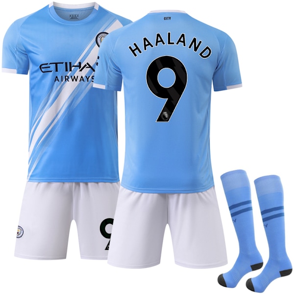 2025-2026 Manchester City Hemma Barn Fotbollströja med strumpor No.9 Haaland 28