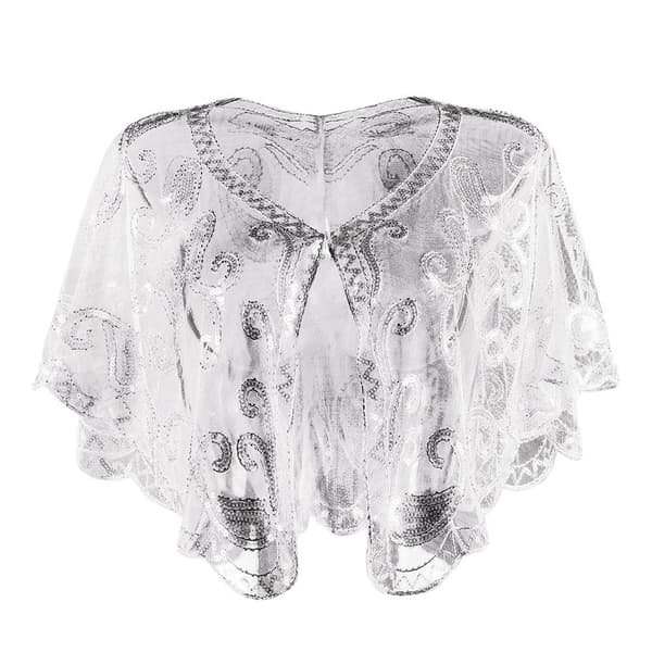 Dam Sjal Evening Prom Cape VIT&SILVER white&silver