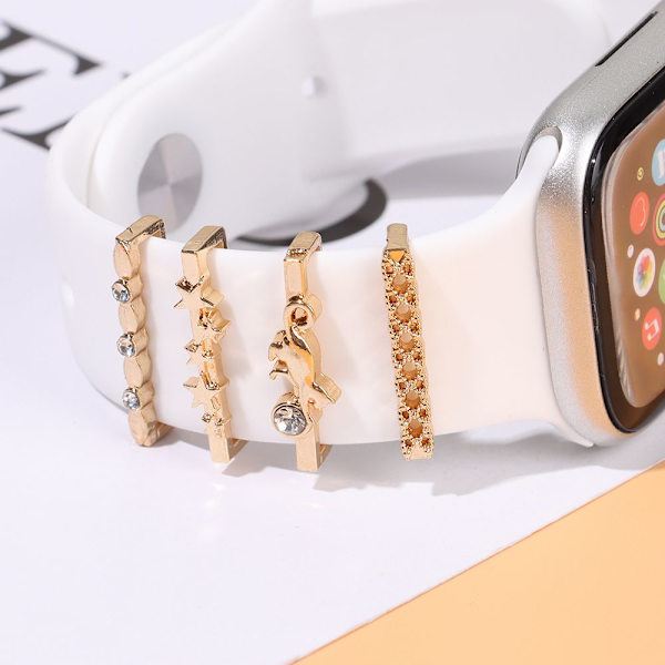 Ornament Dekorativ Ring Armband Berlocker För Apple Watch gold A-A