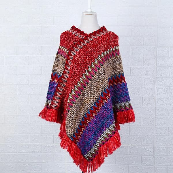 Mongolisk Poncho Pullover Tofs Sjal GRÖN green