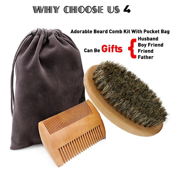 Wood Beard Comb Boar Bristle Brush Facial Shaving Beard Grooming