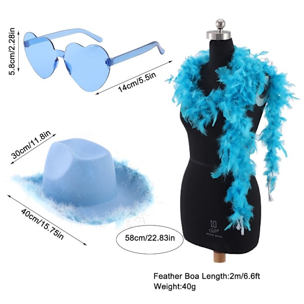 Cowboyhatt Fluffig fjäder Boa BLÅ Blue