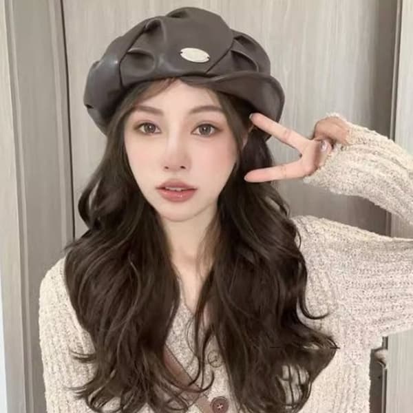 Beret Cap PU Skinn Berets KAFFE Coffee
