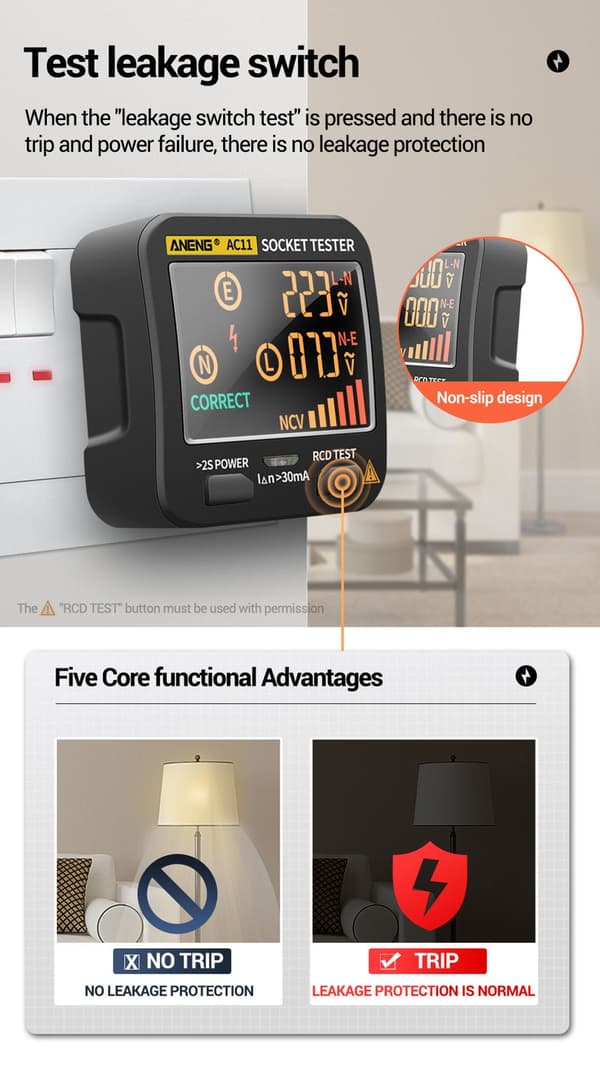 ANENG AC11 Digital Smart Socket Tester Spänningstest