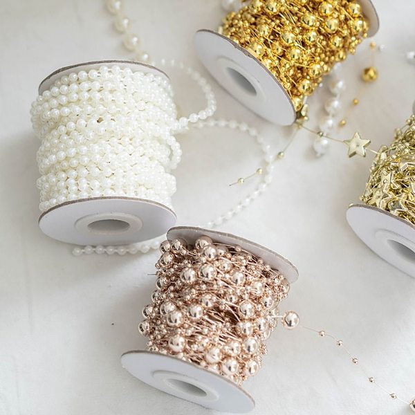 Kunstige perler Perler Kjede Perlesnor Garland HVIT 4MM white 4mm beads-10m-4mm beads-10m