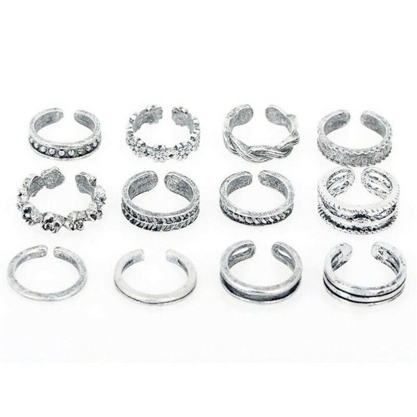 12 kpl / Set Foot Ring Set Open Finger Rings Varvasrenkaat