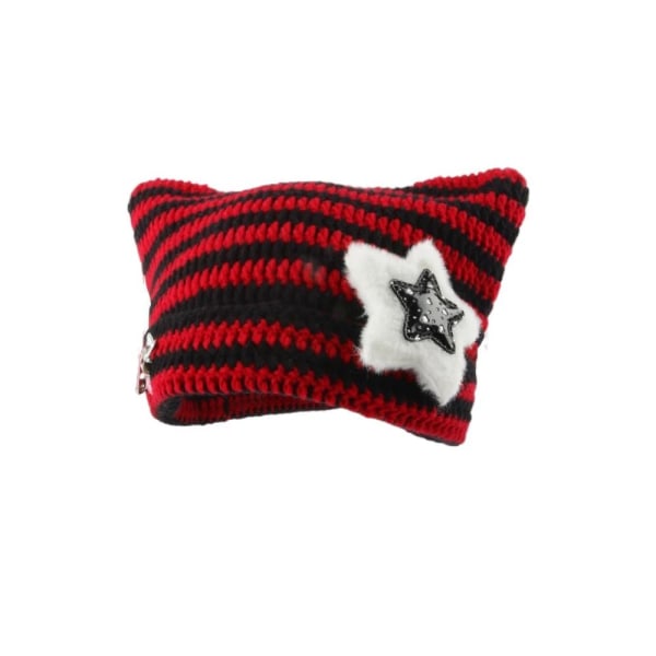 Pulloverhue Strikket uldhue SORT&RØD B B black&red B-B