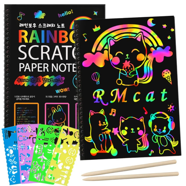 Scratch Paper Art Rainbow Scratch Notesbog PINK MED 2 LINEALER Pink With 2 rulers-With 2 rulers