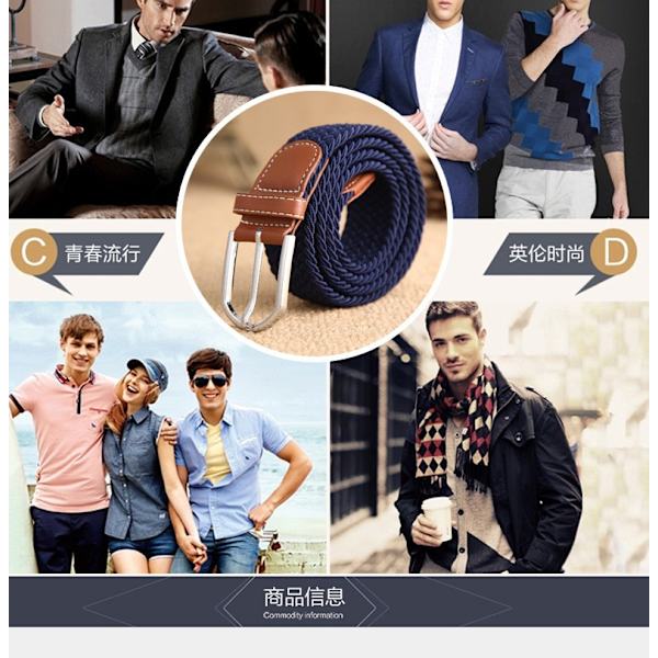 Flerfärgade elastiska vävda bälten Casual flätat stretchbälte Dark Blue