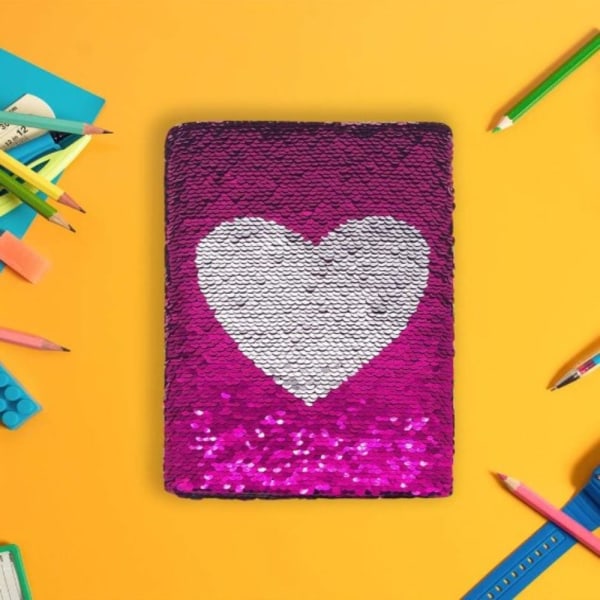 Hjerteformet håndbog Sequin Flip Able Notebook Dagbog Brevpapir
