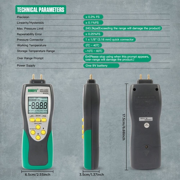Manometer Digital Differensial Manometer Digitalt lufttrykk