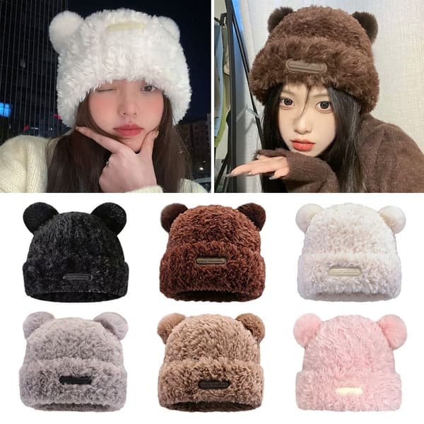 Knitted Hat Bear Korvahattu KAHVI coffee