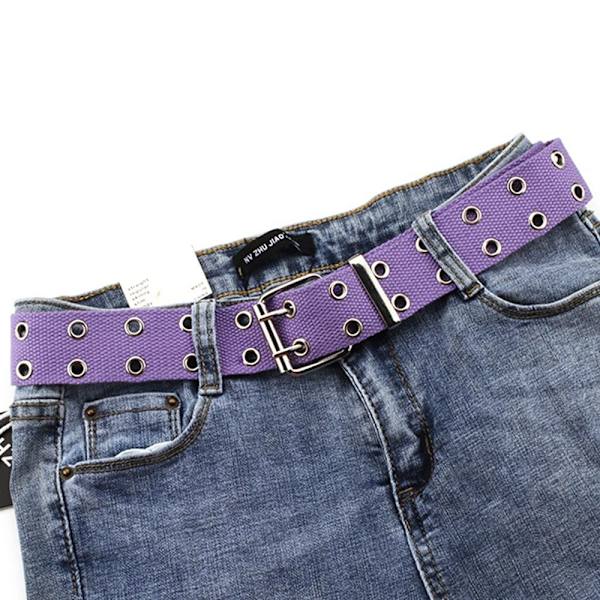Nylon flettet bælte dobbelt pin spænde linning LILLA purple