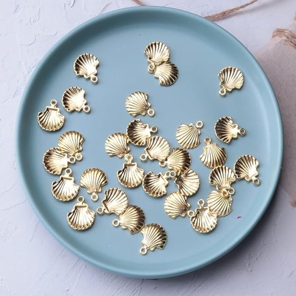 100 stk Havdyr tema Mini Golden Shell Charms kamskjell DIY
