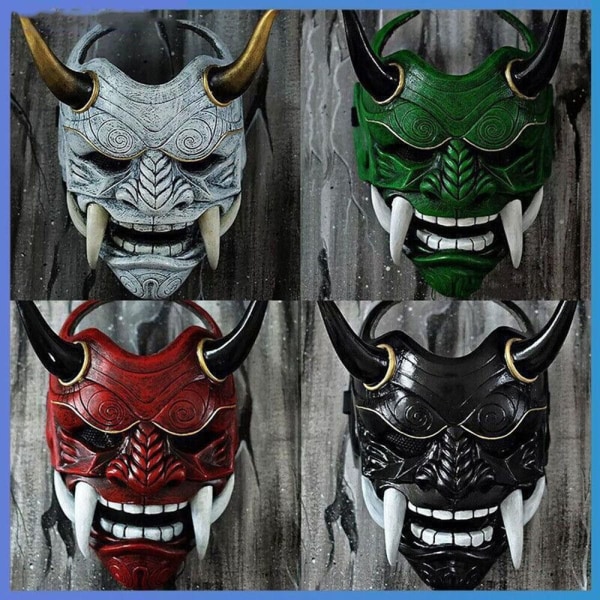 Halloween Akabane Mask Hodeplagg Samurai Noh Kabuki Prajna Devil Cosplay Mask Black