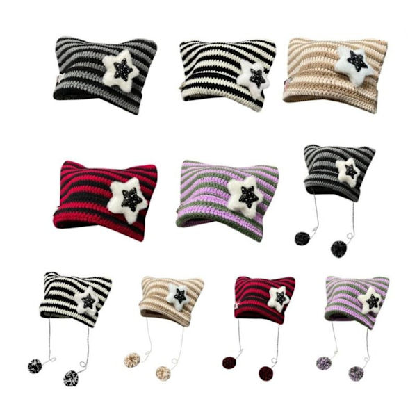 Pulloverhue Strikket uldhue SORT&RØD B B black&red B-B