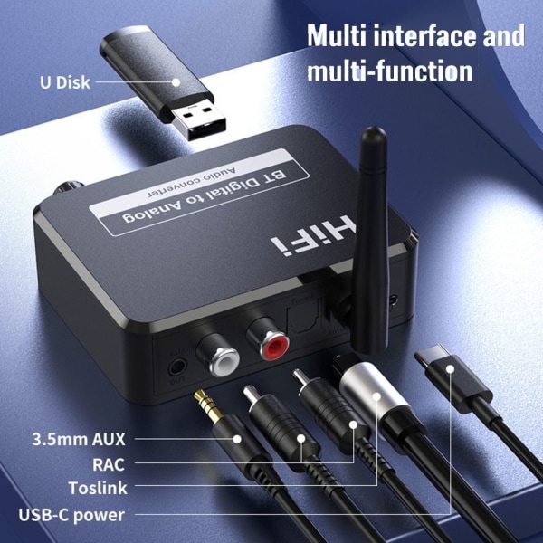 Bluetooth 5.1-mottaker U Disk Digital til Analog lyd