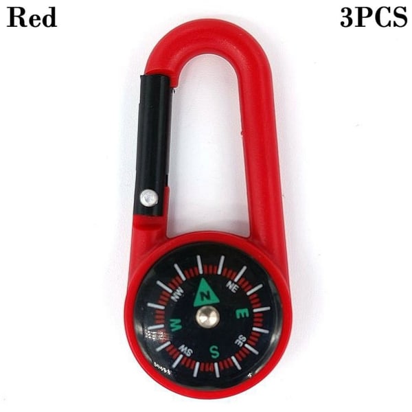 3kpl Outdoor Hook Compass Mini Metal Compass PUNAINEN Red