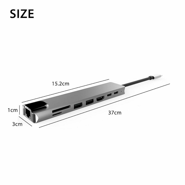 8 i 1 Typ C till USB-C Hub 4K HDMI Adapter USB 3.0-port