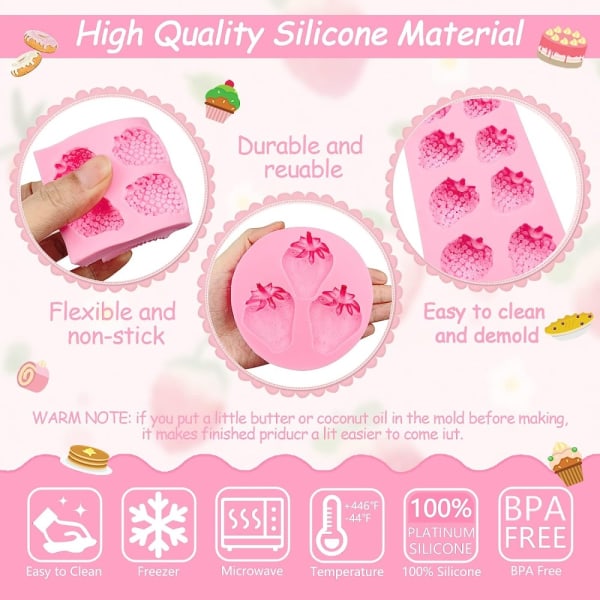 2 STK Jordbærbakeform Fondantform 3D Fruktform Form