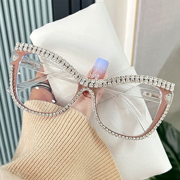 Rhinestone Cat Eye Glasögon Damglasögon Båge LEOPARD-BLÅ Leopard-Blue