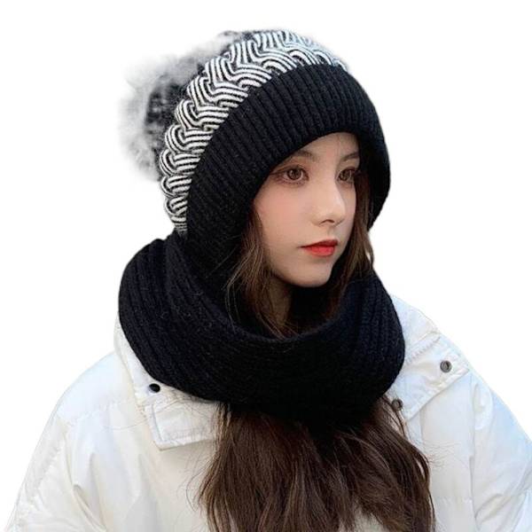 Integroitu cap Beanie Hat huivi MUSTA Black