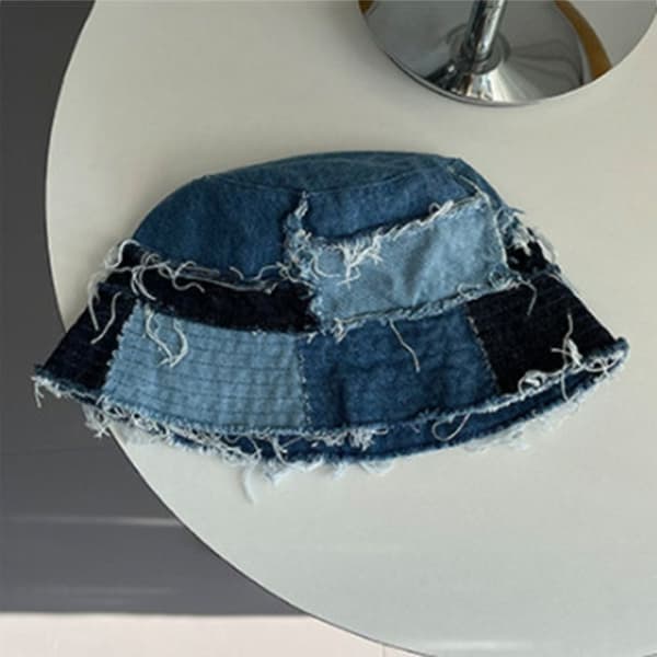 Denim Patchwork Hat Bucket Hat Fisherman Cap