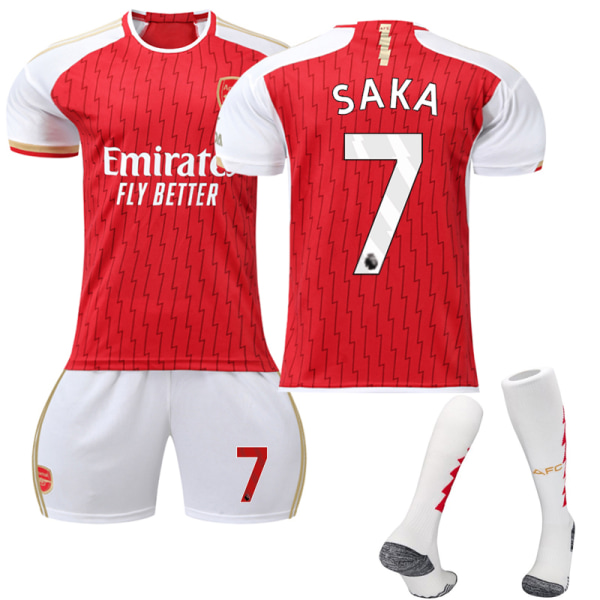 2023-2024 Arsenal hjemme fotballskjortesett for barn med sokker nr. 7 Saka 28