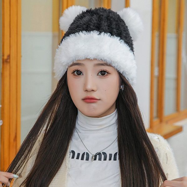 Faux Fur Beanies Hattu Neulottu Cap MUSTA black