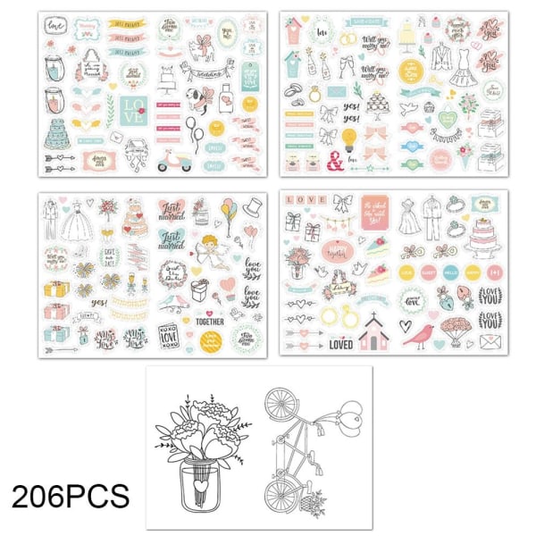 206/230 STK Bryllupsplaning Stickers Bliss Decals 230 STK 230 STK 230PCS