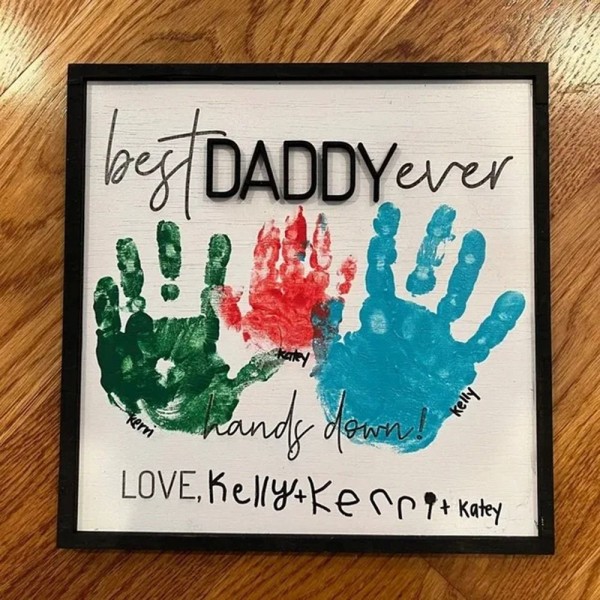 Kädenjälki puinen plakki Kid Handprint Gift DAD DAD DAD