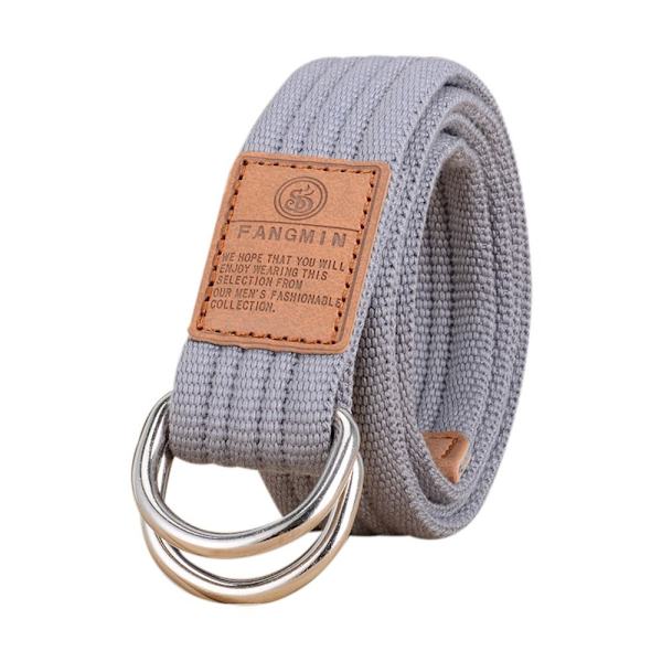 Nylon flettet bælte Dobbelt ring linning LYSGRÅ light gray