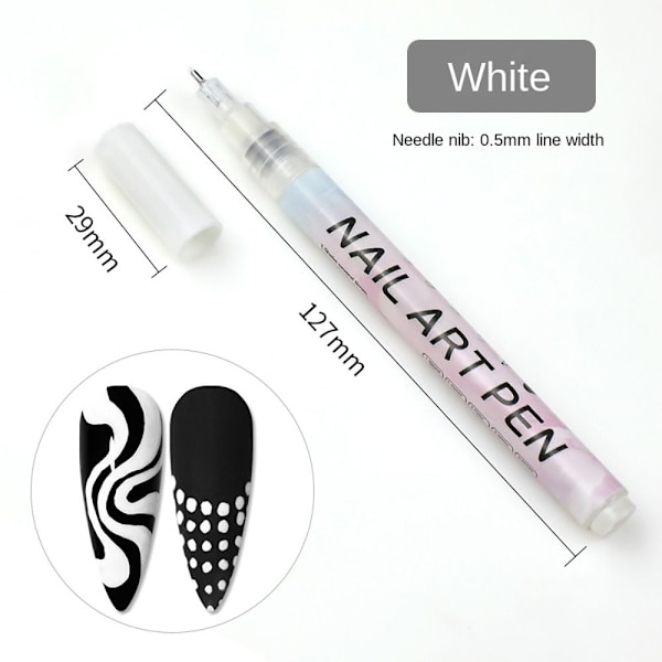 Nail Art Ritpenna Graffiti Gel Penna VIT 0,5MM 0,5MM WHITE 0.5MM-0.5MM