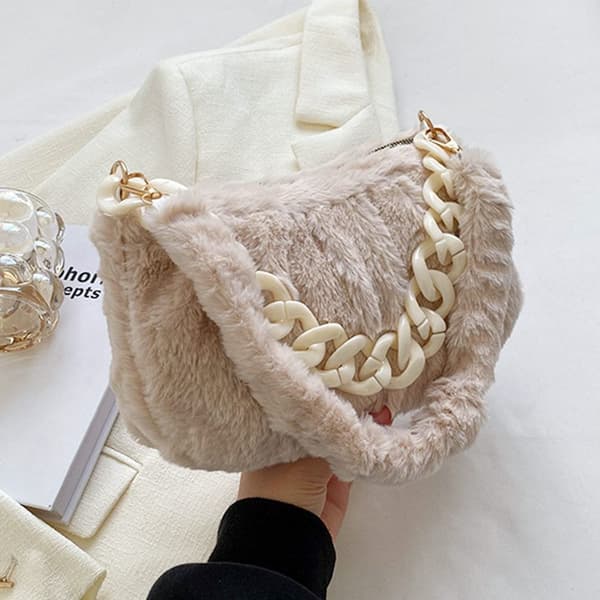 Plysch axelväskor Fluffig handväska VIT white