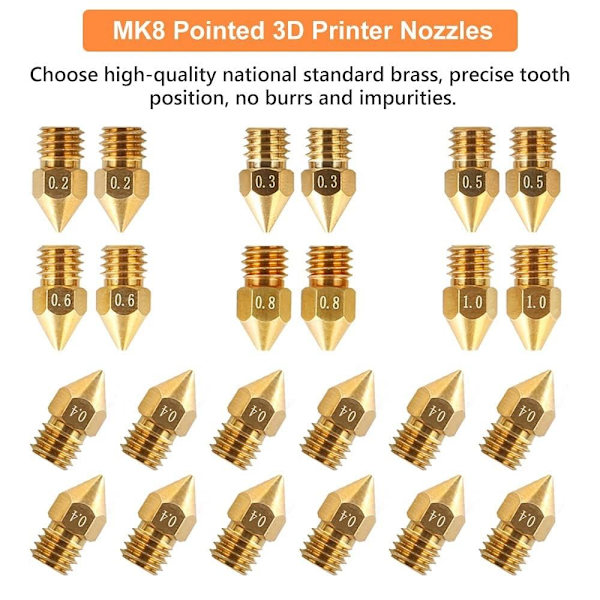 24 stk 3D Printer Messing Dyser Ekstruder Ender 3 Dyser for 1set