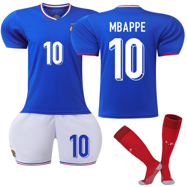 2024 UEFA Euro 2024 Frankrig Hjemmefodboldtrøjetrøjesæt nr. 10 Mbappé 8-9years