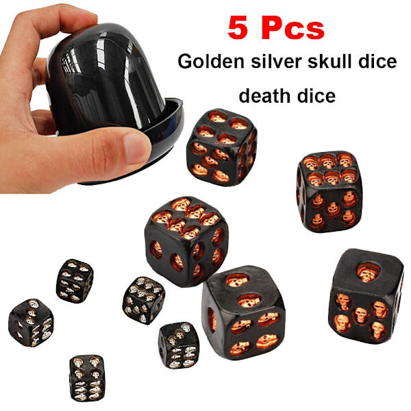Nyhet Black Skull Tärning 5 ST GULD 5 Pcs Gold